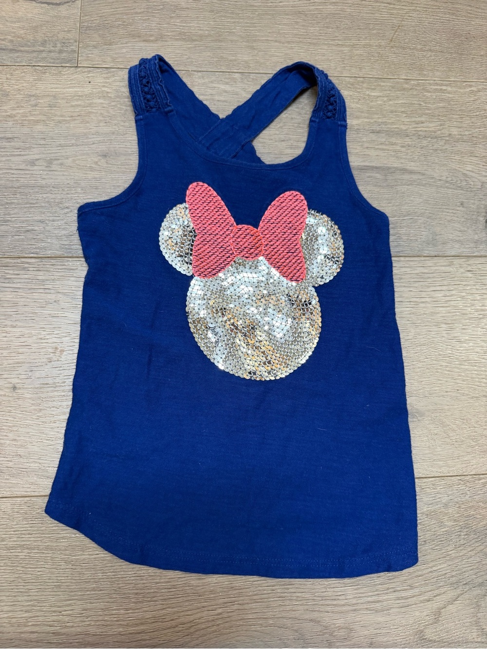 Disney Navy Tank Top with Gold Sequined Minnie and Pink Bow